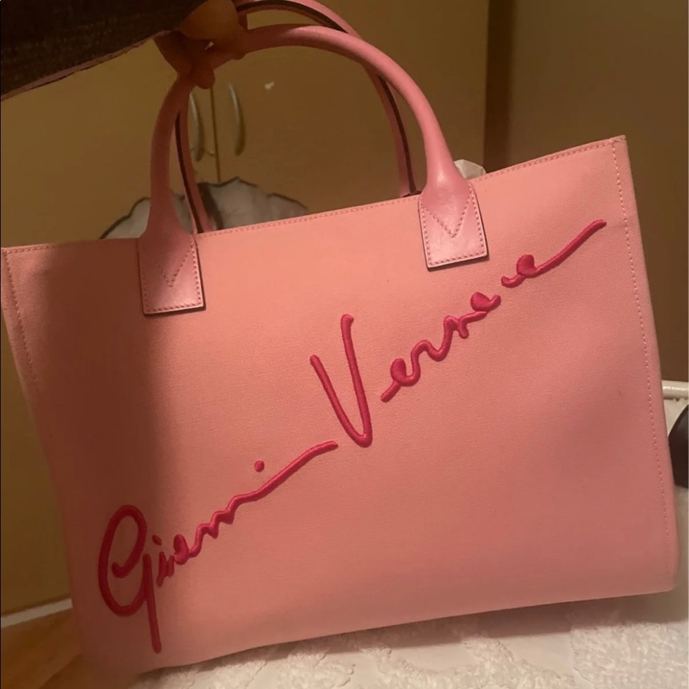 Versace Pink Tote with Dark Pink Script Logo